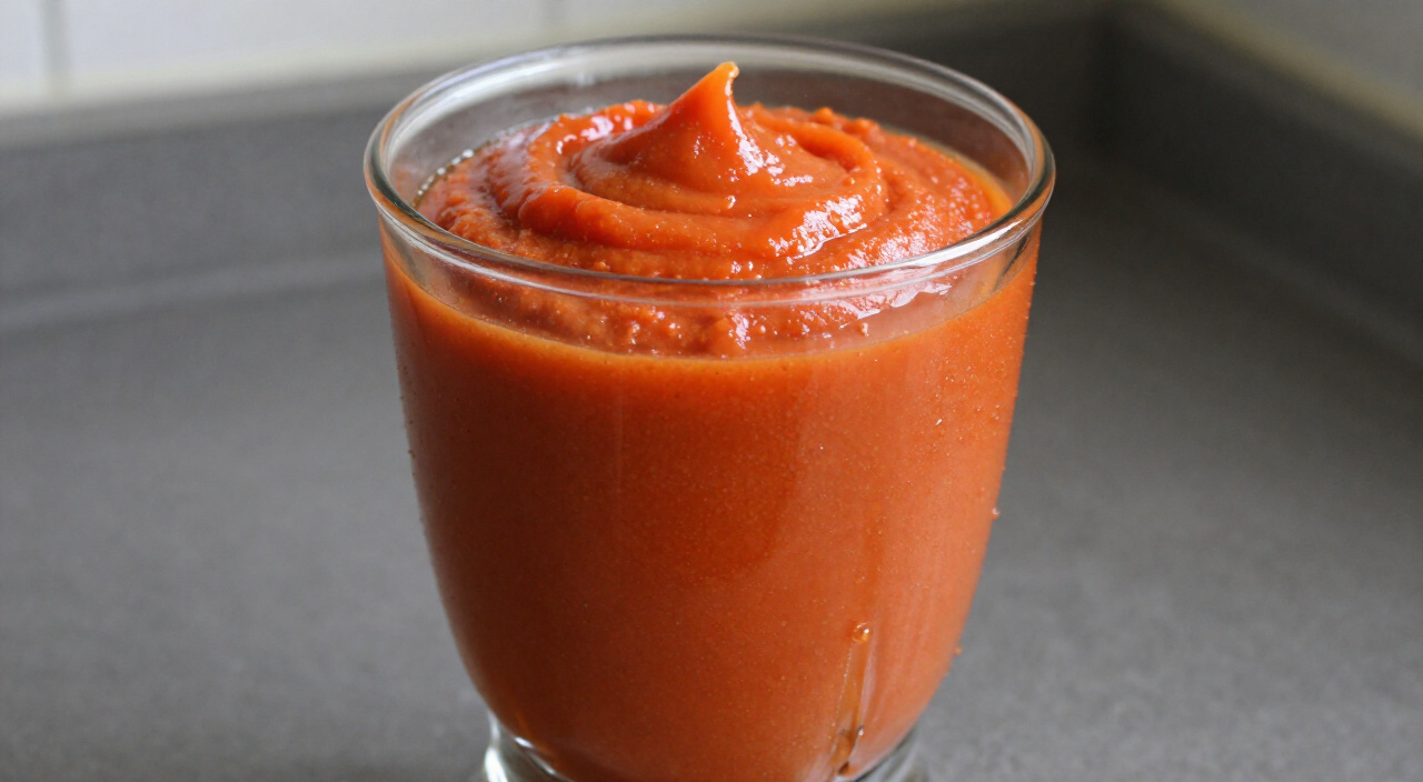 smooth red pepper and scotch bonnet purée in a blender jar